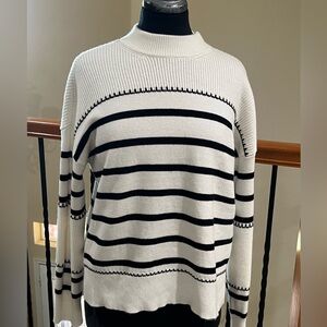 Greige Ribbed Knit Sweater Black - White Stripe, Coastal, WOMEN SIZE L